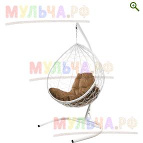 Кресло подвесное Капля с ротангом белое - Садовая мебель - купить у производителя Мульча.рф