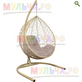 Кресло подвесное Капля с ротангом бежевое - Садовая мебель - купить у производителя Мульча.рф