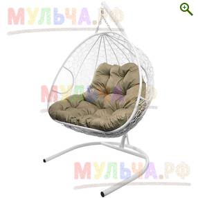 Подвесное кресло ДЛЯ ДВОИХ с ротангом белое - Садовая мебель - купить у производителя Мульча.рф