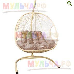 Подвесное кресло ДЛЯ ДВОИХ с ротангом бежевое - Садовая мебель - купить у производителя Мульча.рф