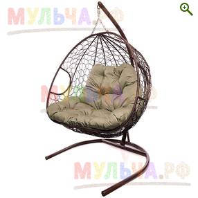 Подвесное кресло ДЛЯ ДВОИХ с ротангом коричневое - Садовая мебель - купить у производителя Мульча.рф