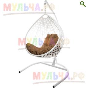 Кресло подвесное Капля Люкс с ротангом белое - Садовая мебель - купить у производителя Мульча.рф