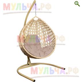 Кресло подвесное Капля Люкс с ротангом бежевое - Садовая мебель - купить у производителя Мульча.рф