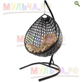 Кресло подвесное Капля Люкс с ротангом черное - Садовая мебель - купить у производителя Мульча.рф