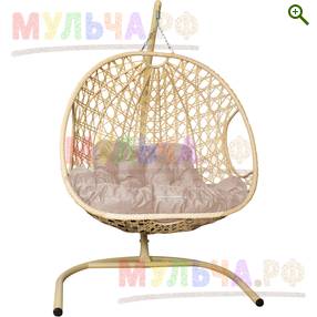 Подвесное кресло ДЛЯ ДВОИХ ЛЮКС с ротангом бежевое - Садовая мебель - купить у производителя Мульча.рф