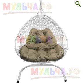 Подвесное кресло ДЛЯ ДВОИХ ЛЮКС с ротангом белое - Садовая мебель - купить у производителя Мульча.рф