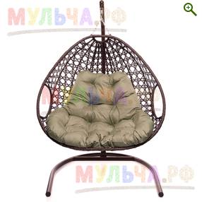 Подвесное кресло ДЛЯ ДВОИХ ЛЮКС с ротангом коричневое - Садовая мебель - купить у производителя Мульча.рф