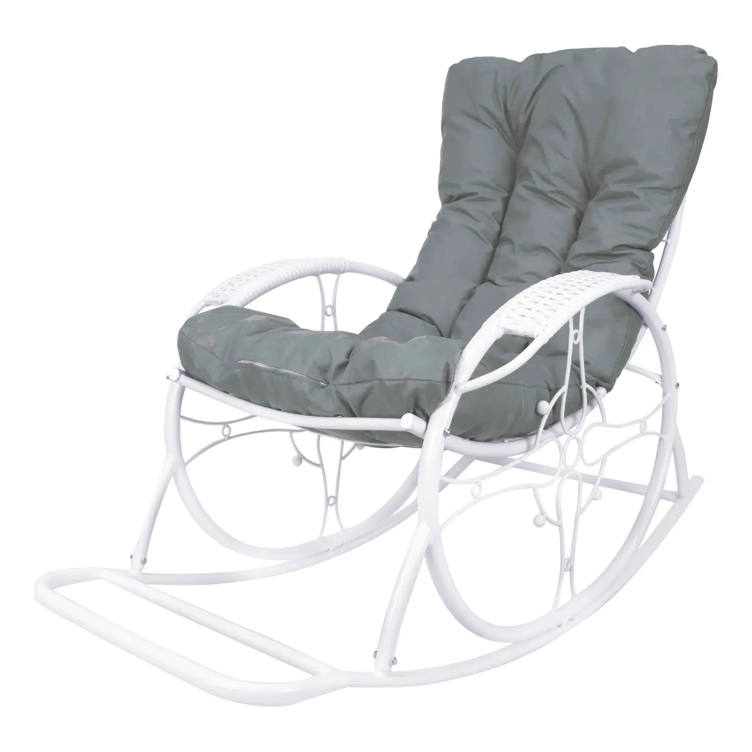 Кресло-качалка Овал Люкс белое, серая подушка
