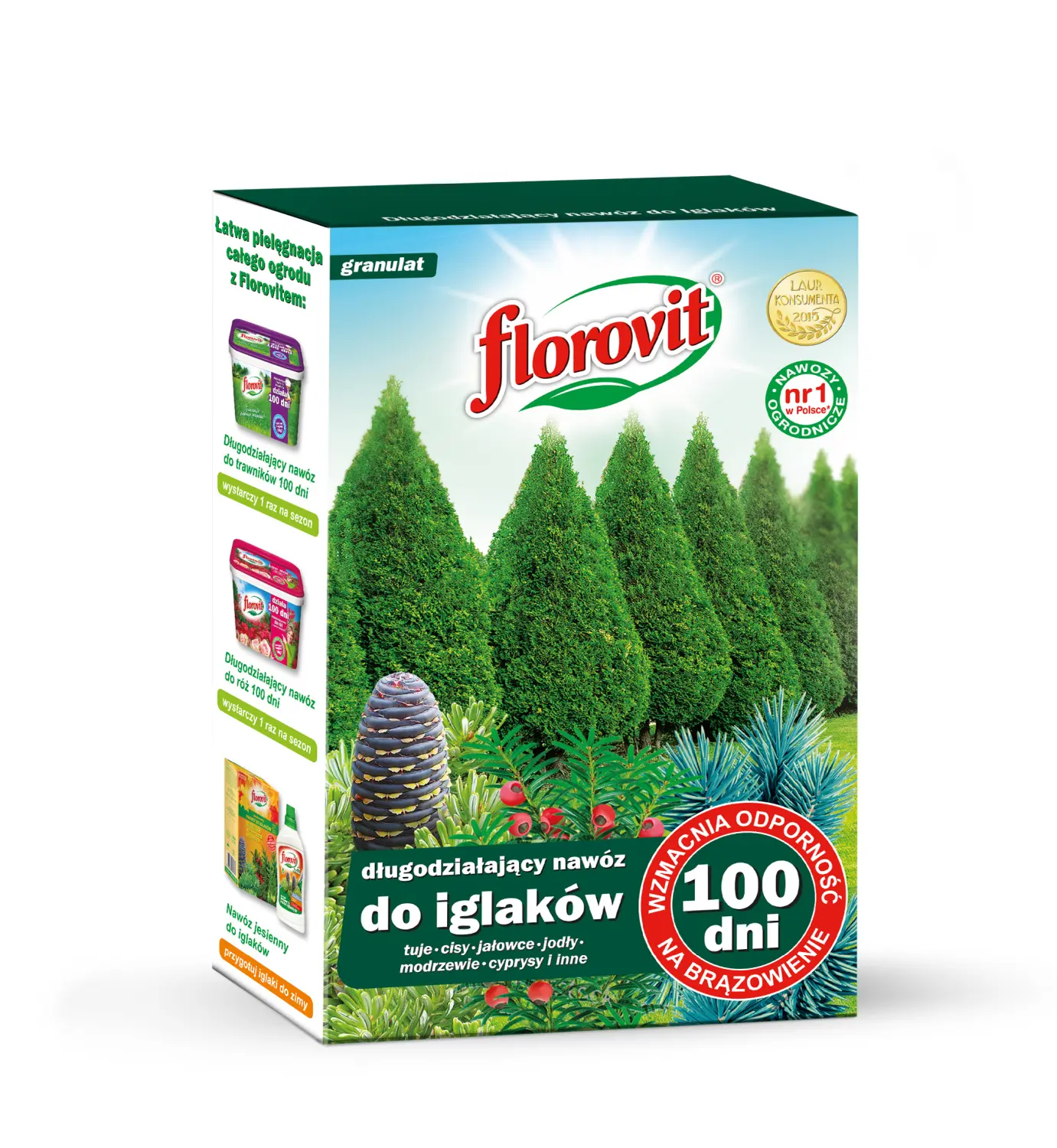 Florovit гранулированный пролонгированного действия для хвойных растений - 100 дней, коробка 1 кг