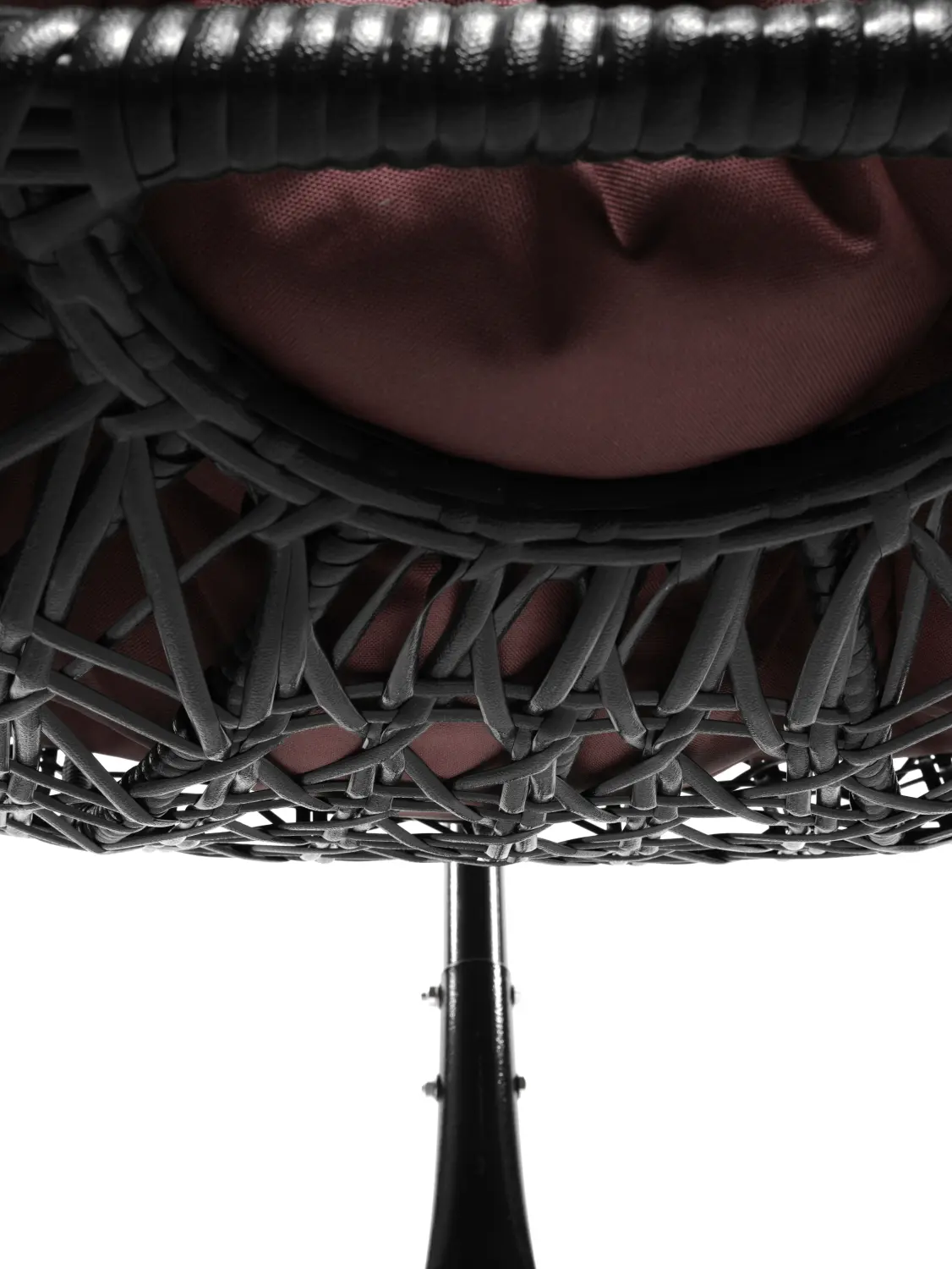 Подвесное кресло ДЛЯ ДВОИХ ЛЮКС с ротангом черное, бордовая подушка