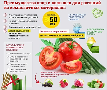 Колья для подвязки, композитные, h 75 см, 20 шт/уп